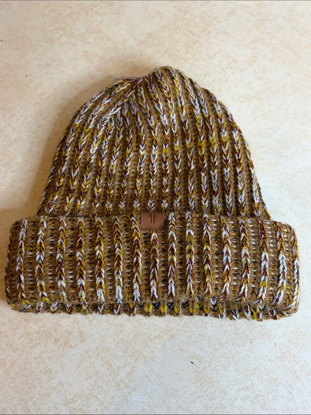 Frye Multitone Brown & Yellow Ribbed Knit Cuffed Beanie